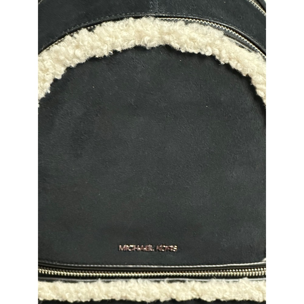 Michael Kors Rhea Black Shearling Trim MD Zip Leather Backpack‎ Bag - Picture 2 of 10